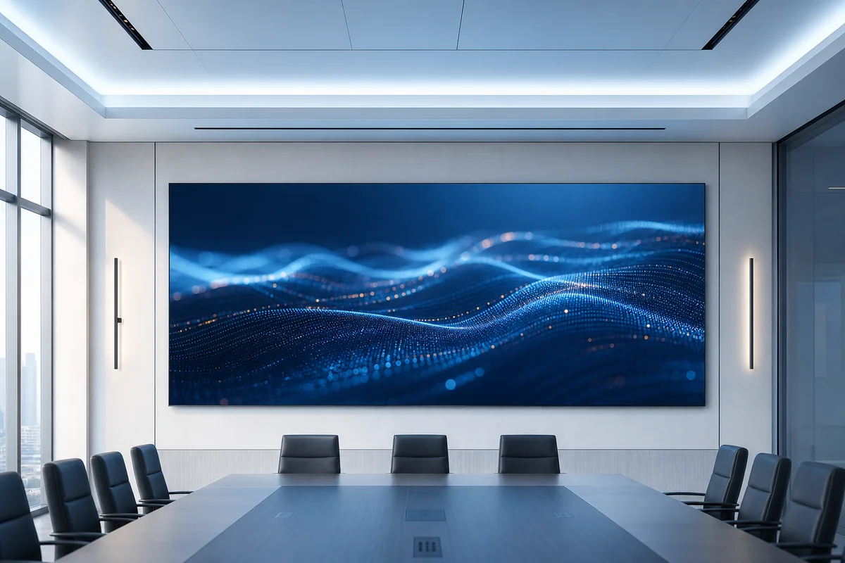 Fine-pitch indoor LED display installed in a corporate meeting room